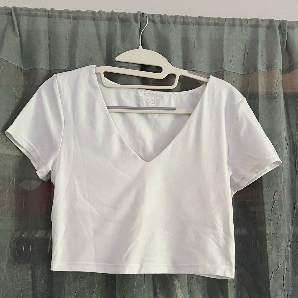 Aerie White V-Neck Crop Top